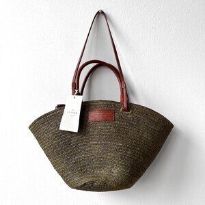 Sézane Green Woven Basket Tote